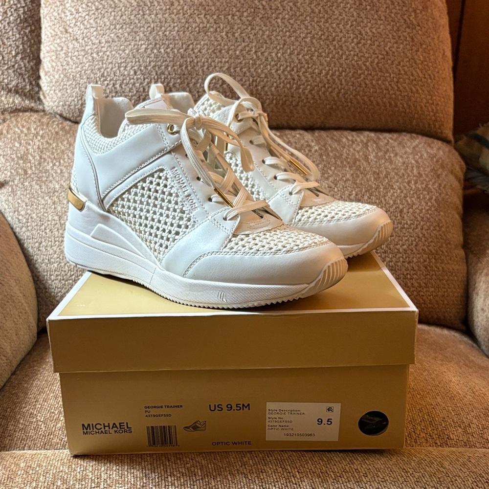Michael Kors White and Gold Sneakers